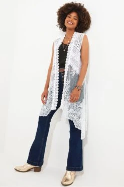 Joe Browns Asymmetrischer, ärmelloser Spitzen-Kimono