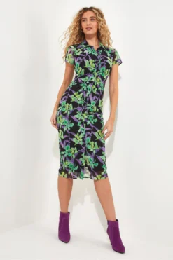 Joe Browns Tropisch Geblümtes, Figurbetontes Midikleid