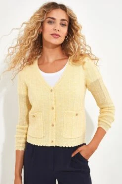 Joe Browns Strickjacke Mit Bogenkanten Und V-Ausschnitt, Zitronengelb