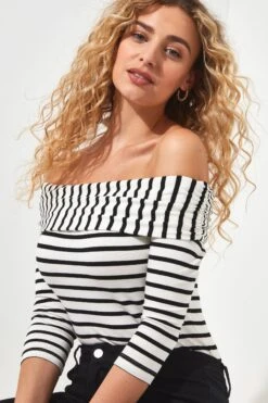 Joe Browns Langärmeliges, Gestreiftes Bardot-Top